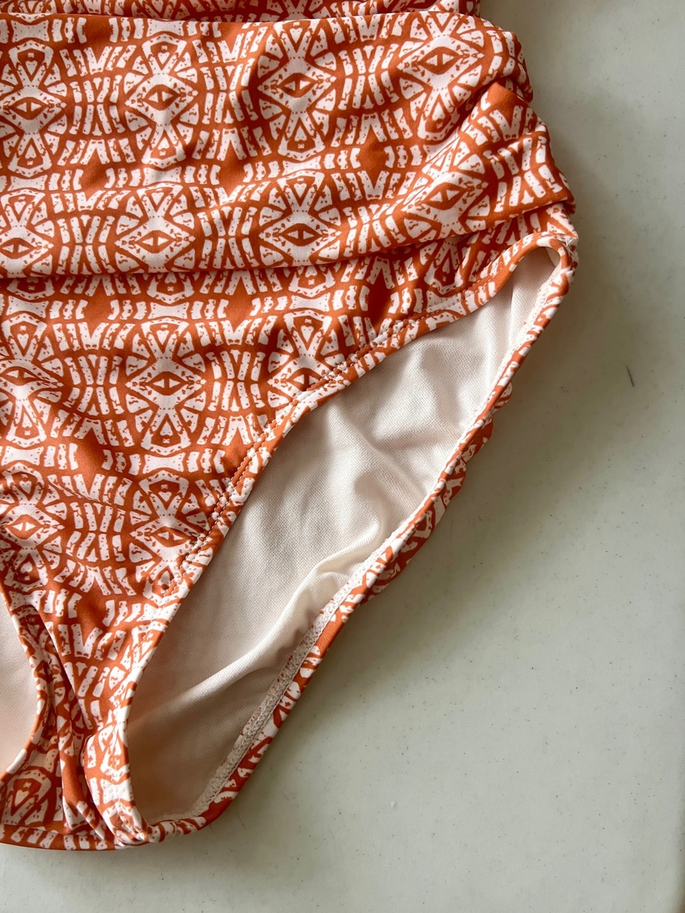 Ellen Tracy Orange and White Patterned One-Piece Swimsuit - Picture 3 of 13